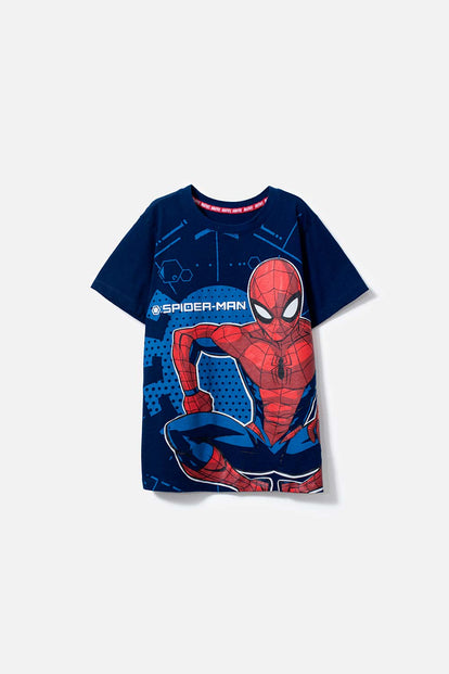 POLERA DE SPIDER-MAN MANGA CORTA AZUL PARA NIÑO