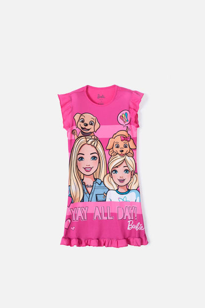 PIJAMA TIPO BATOLA DE BARBIE MANGA SISA FUCSIA PARA NIÑA