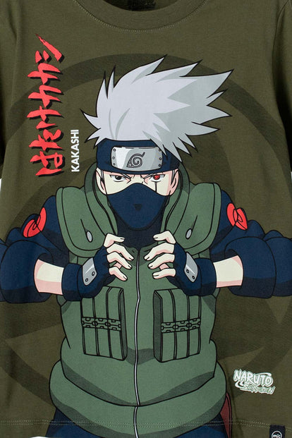 POLERA DE NARUTO CUELLO REDONDO VERDE MILITAR PARA TEEN NIÑO