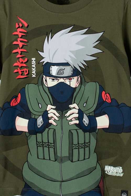 POLERA DE NARUTO CUELLO REDONDO VERDE MILITAR PARA TEEN NIÑO