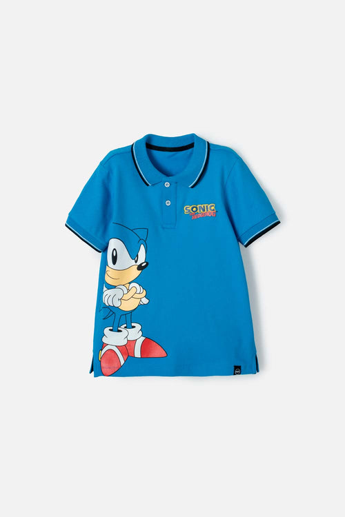 POLERA TIPO POLO DE SONIC AZUL CON BOTONES PARA NIÑO