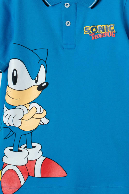 POLERA TIPO POLO DE SONIC AZUL CON BOTONES PARA NIÑO