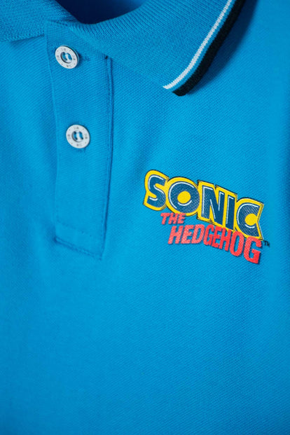 POLERA TIPO POLO DE SONIC AZUL CON BOTONES PARA NIÑO