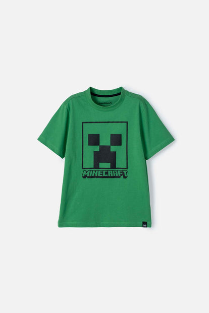 POLERA DE MINECRAFT VERDE MANGA CORTA PARA NIÑO