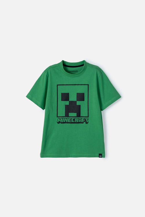 POLERA DE MINECRAFT VERDE MANGA CORTA PARA NIÑO