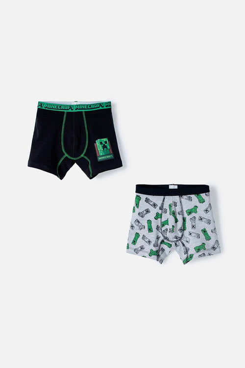 PACK X2 BOXER MINECRAFT NEGRO Y GRIS JASPE PARA NIÑO