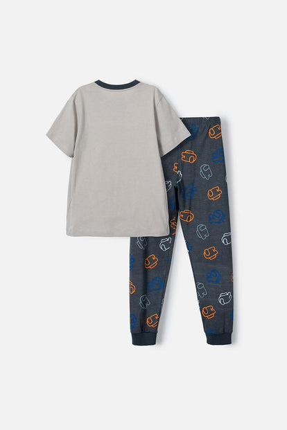 PIJAMA DE AMONG US MANGA CORTA PANTALÓN LARGO GRIS PARA NIÑO