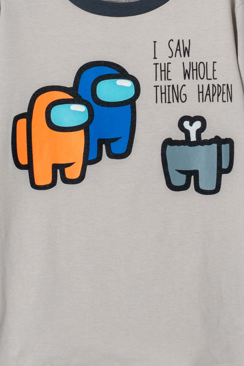 PIJAMA DE AMONG US MANGA CORTA PANTALÓN LARGO GRIS PARA NIÑO