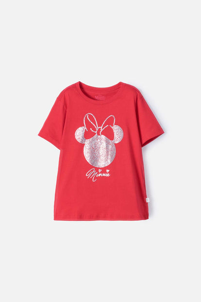 POLERA DE MINNIE MOUSE MANGA CORTA ROJA PARA NIÑA