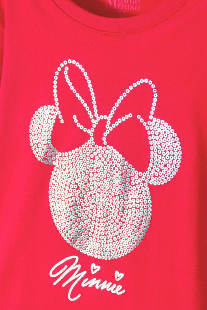 POLERA DE MINNIE MOUSE MANGA CORTA ROJA PARA NIÑA