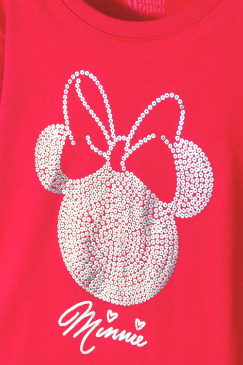 POLERA DE MINNIE MOUSE MANGA CORTA ROJA PARA NIÑA