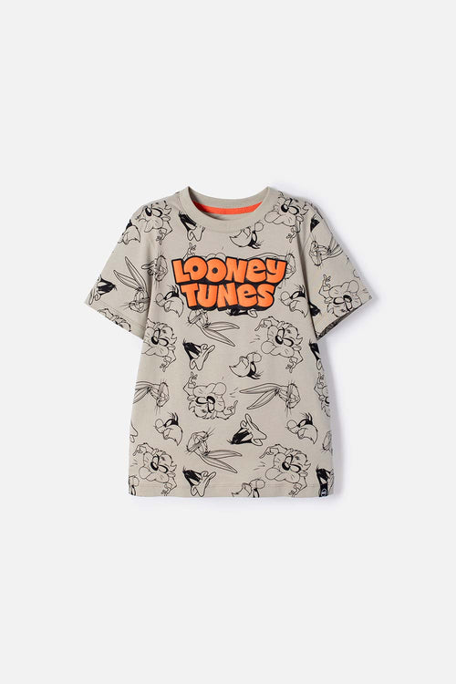 POLERA DE LOONEY TUNES MANGA CORTA VERDE OLIVA PARA NIÑO