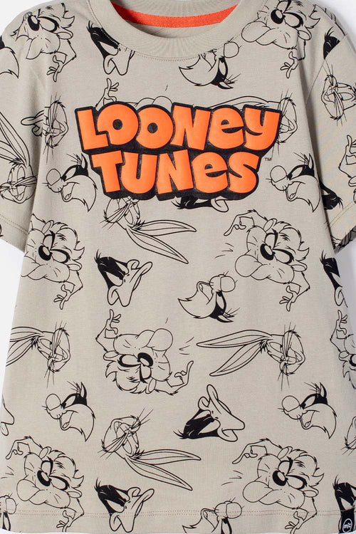 POLERA DE LOONEY TUNES MANGA CORTA VERDE OLIVA PARA NIÑO