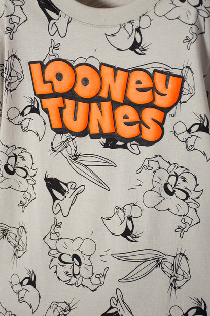 POLERA DE LOONEY TUNES MANGA CORTA VERDE OLIVA PARA NIÑO