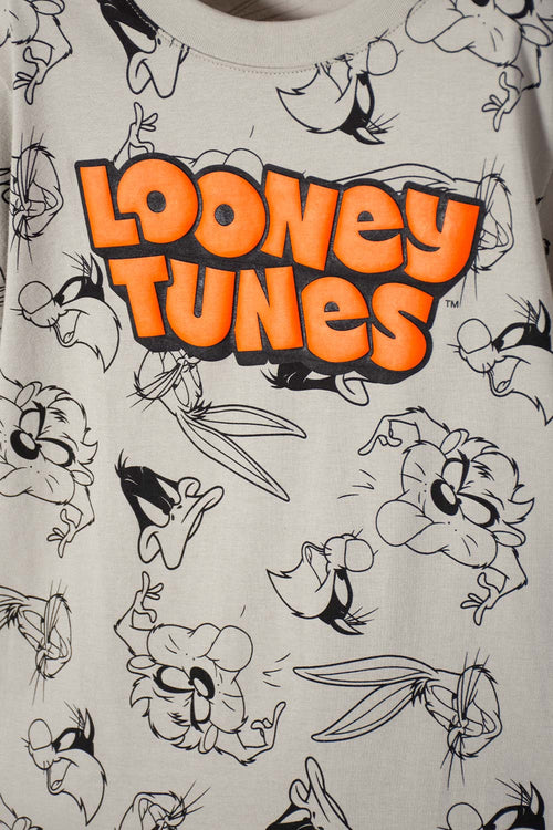 POLERA DE LOONEY TUNES MANGA CORTA VERDE OLIVA PARA NIÑO