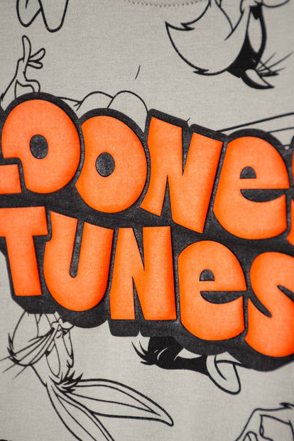 POLERA DE LOONEY TUNES MANGA CORTA VERDE OLIVA PARA NIÑO