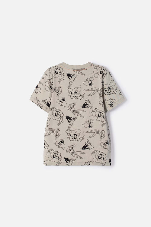 POLERA DE LOONEY TUNES MANGA CORTA VERDE OLIVA PARA NIÑO