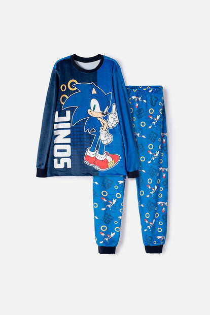 PIJAMA DE SONIC CON PANTALÓN LARGO AZUL PARA NIÑA