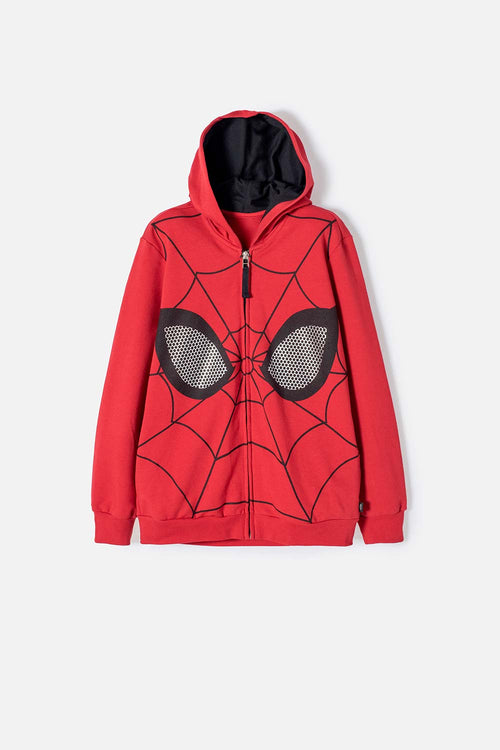 POLERON DE SPIDERMAN CERRADO ROJO Y NEGRO PARA NIÑO