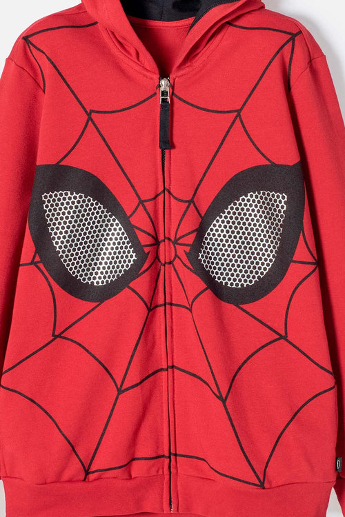 POLERON DE SPIDERMAN CERRADO ROJO Y NEGRO PARA NIÑO