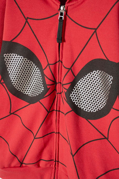 POLERON DE SPIDERMAN CERRADO ROJO Y NEGRO PARA NIÑO