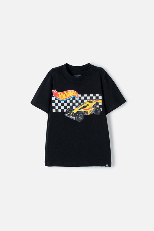 POLERA DE HOTWHEELS MANGA CORTA NEGRA PARA NIÑO