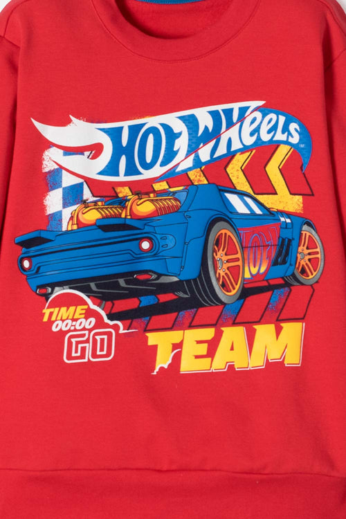 POLERON DE HOT WHEELS CERRADO ROJO PARA NIÑO