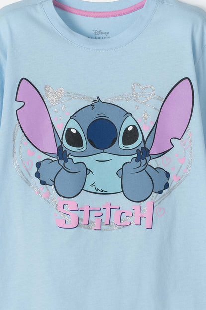 POLERA DE STITCH MANGA CORTA AZUL PARA NIÑA
