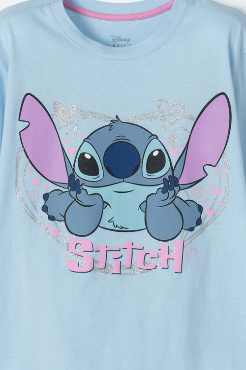 POLERA DE STITCH MANGA CORTA AZUL PARA NIÑA
