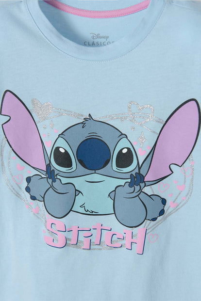 POLERA DE STITCH MANGA CORTA AZUL PARA NIÑA