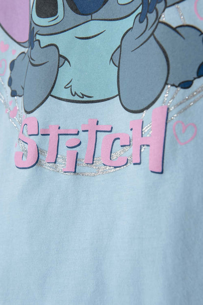 POLERA DE STITCH MANGA CORTA AZUL PARA NIÑA