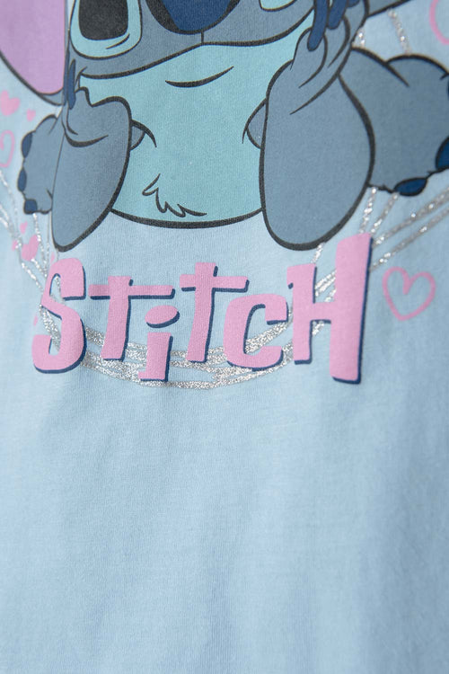 POLERA DE STITCH MANGA CORTA AZUL PARA NIÑA