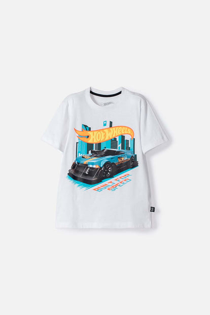 POLERA DE HOT WHEELS MANGA CORTA BLANCO PARA NIÑO