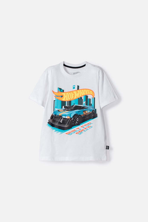 POLERA DE HOT WHEELS MANGA CORTA BLANCO PARA NIÑO