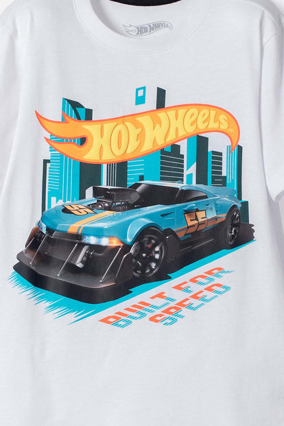 POLERA DE HOT WHEELS MANGA CORTA BLANCO PARA NIÑO