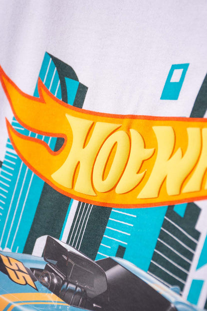 POLERA DE HOT WHEELS MANGA CORTA BLANCO PARA NIÑO