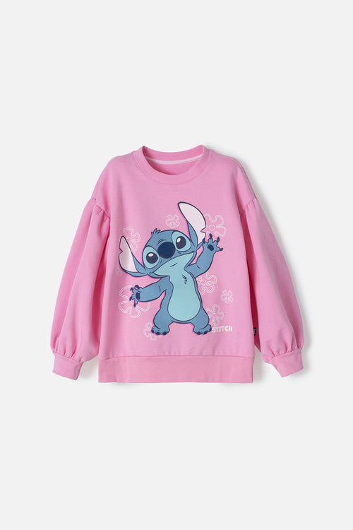 POLERON DE LILO Y STITCH ROSADO DE CUELLO REDONDO PARA NIÑA
