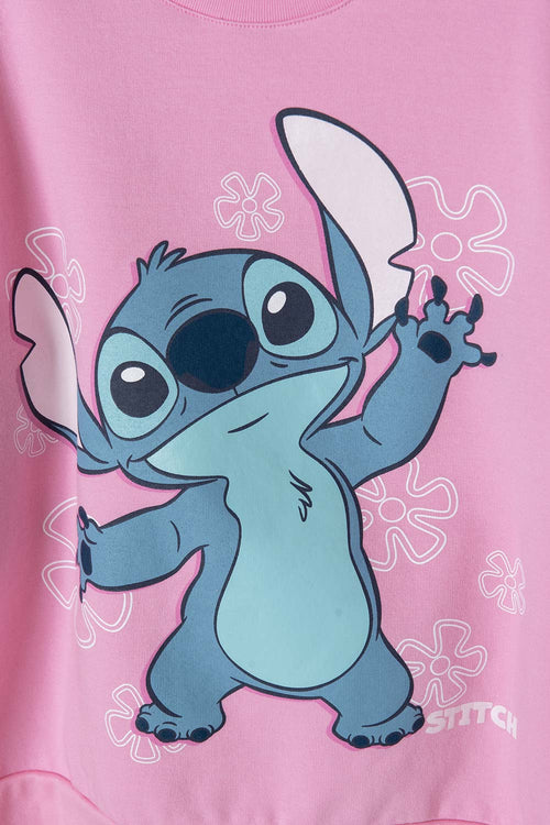 POLERON DE LILO Y STITCH ROSADO DE CUELLO REDONDO PARA NIÑA