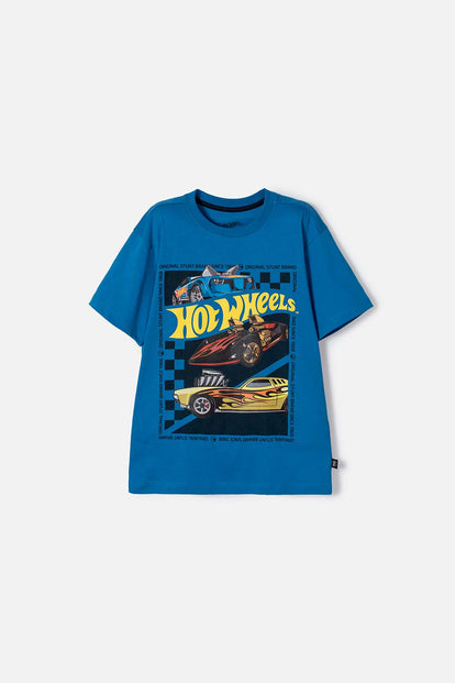 POLERA DE HOT WHEELS MANGA CORTA AZUL PARA NIÑO