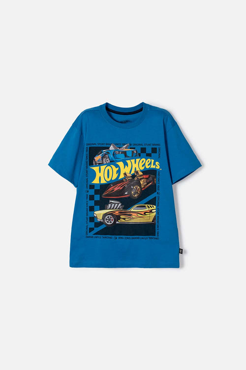 POLERA DE HOT WHEELS MANGA CORTA AZUL PARA NIÑO