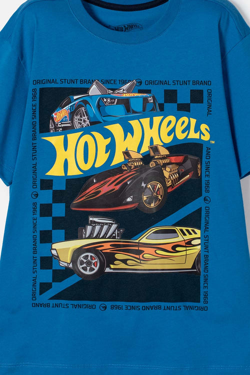 POLERA DE HOT WHEELS MANGA CORTA AZUL PARA NIÑO