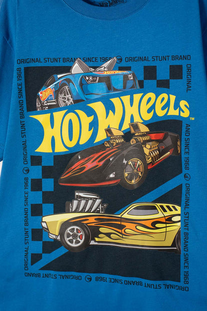 POLERA DE HOT WHEELS MANGA CORTA AZUL PARA NIÑO