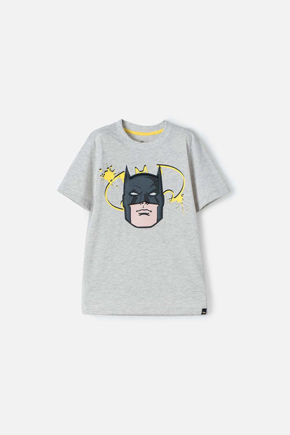POLERA DE BATMAN MANGA CORTA GRIS JASPE PARA NIÑO