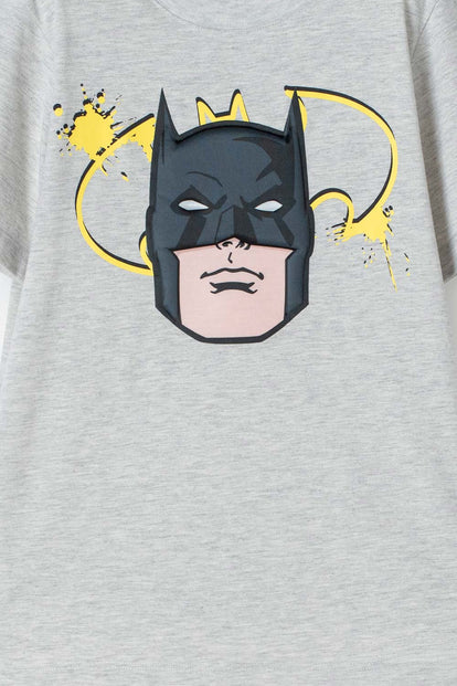 POLERA DE BATMAN MANGA CORTA GRIS JASPE PARA NIÑO