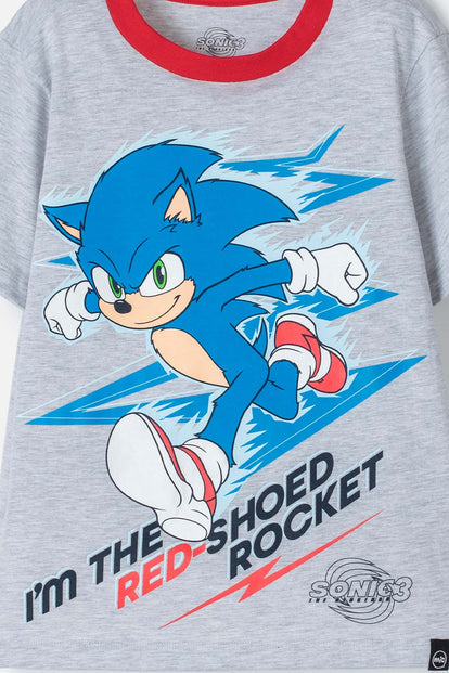 PIJAMA DE SONIC GRIS, AZUL Y ROJA DE PANTALÓN LARGO PARA NIÑO