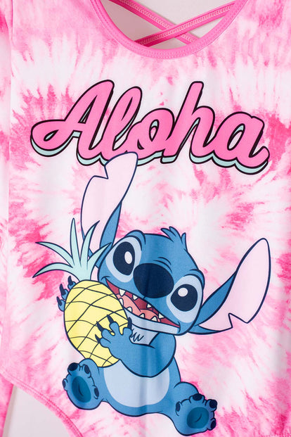 VESTIDO DE BAÑO DE STITCH FUCSIA MANGA LARGA PARA NIÑA