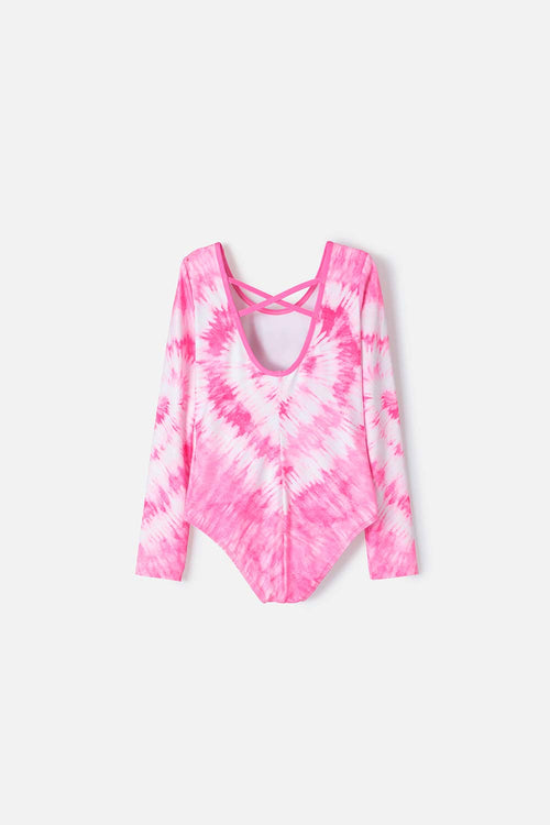 VESTIDO DE BAÑO DE STITCH FUCSIA MANGA LARGA PARA NIÑA