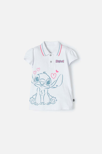 POLERA TIPO POLO DE STITCH BLANCO PARA NIÑA