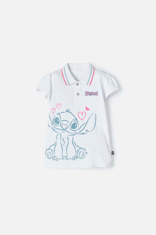POLERA TIPO POLO DE STITCH BLANCO PARA NIÑA