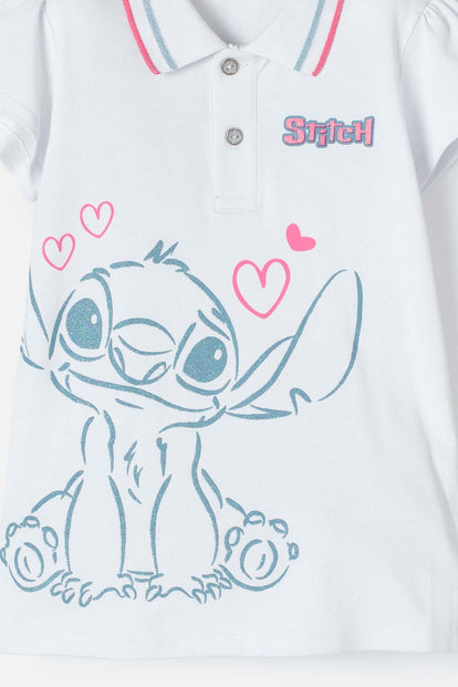 POLERA TIPO POLO DE STITCH BLANCO PARA NIÑA